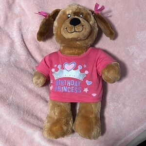 Build-A-Bear Brown Plush Dog with Pink Birthday Shirt